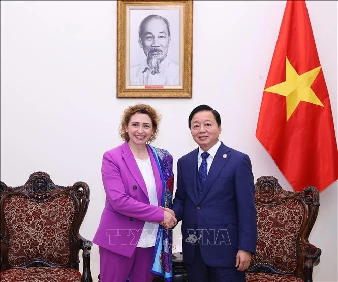 El viceprimer ministro de Vietnam, Tran Hong Ha, (derecha) y Nicola Beer, vicepresidenta del Banco Europeo de Inversiones. (Fuente: VNA)