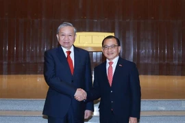 El secretario general del Partido Comunista de Vietnam, To Lam (izquierda), se reúne con el presidente del Parlamento de Singapur, Seah Kian Peng. (Foto: VNA)